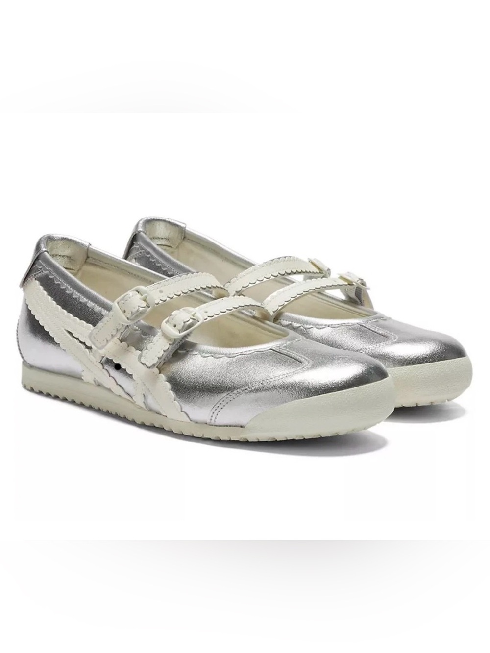 Onitsuka Tiger Mexico 66 TGRS Mary Jane ballet flats in the Silver/Cream size 7
